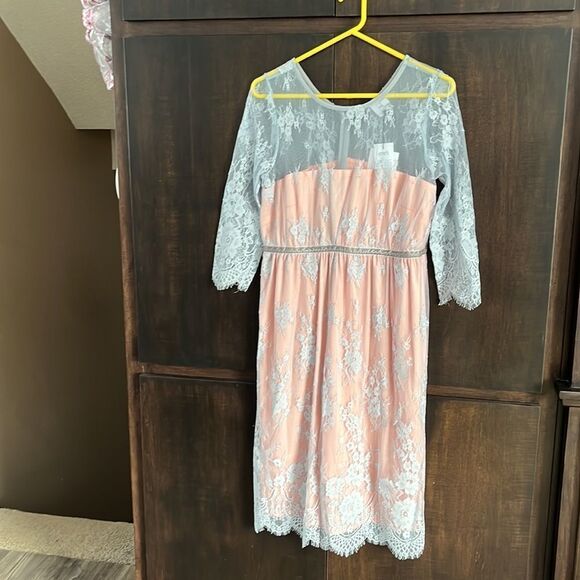 NWT ASOS Maternity Gray Pink Lace Dress Size 10 - Picture 2 of 6